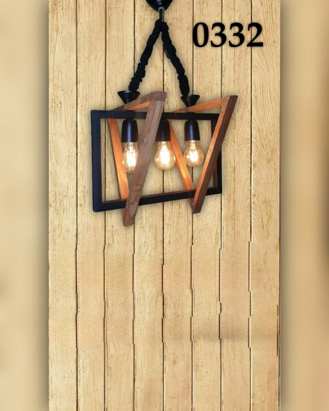 لوستر چوب و فلز مثلث کد ۳۱۳